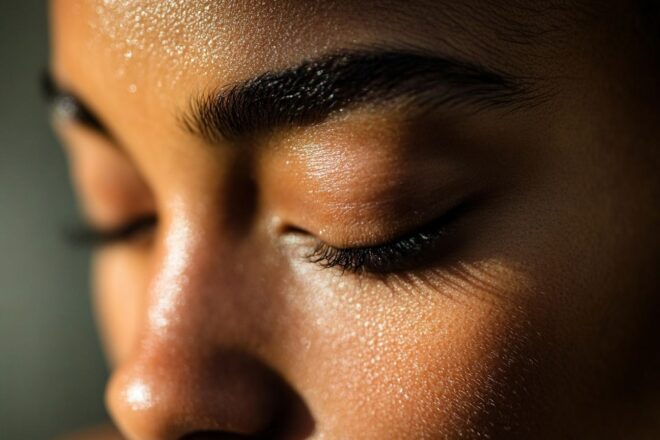 Gros plan montrant les variations subtiles de couleur et de texture de la peau suggérant l'état de santé général