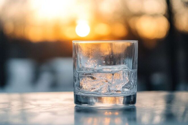 Verre clair avec traces de calcite