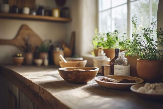 Cuisine rustique avec ingrédients naturels
