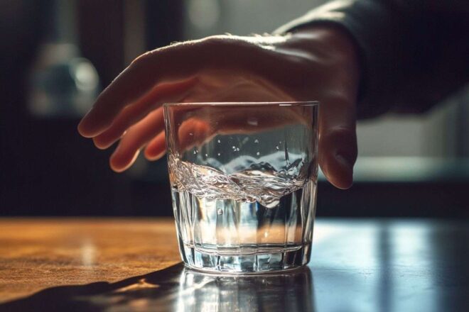 Gros plan d une main laissant tomber un verre