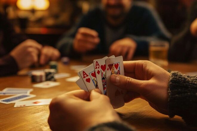 Mains jouant aux cartes