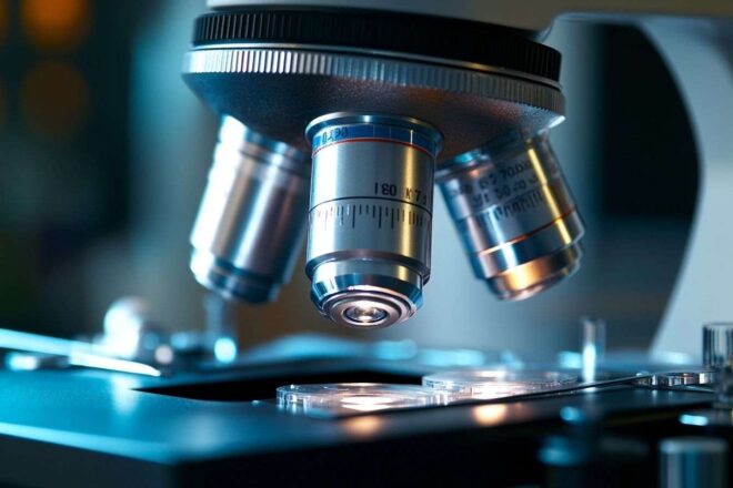 Microscope prêt pour examen en laboratoire