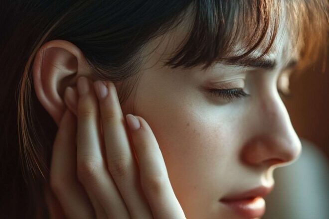 Personne ressentant un inconfort à l oreille dans une pièce calme