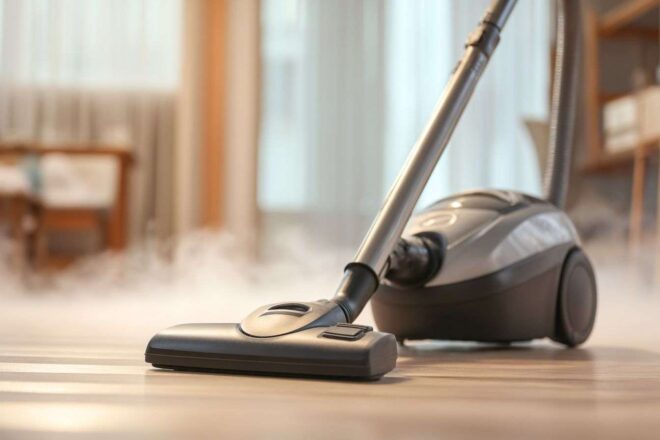Aspirateur moderne sur sol impeccable