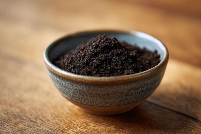 Gros plan sur des grains de café sombres et riches