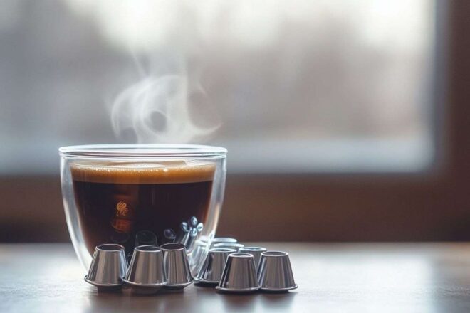 Pile de capsules de café en aluminium